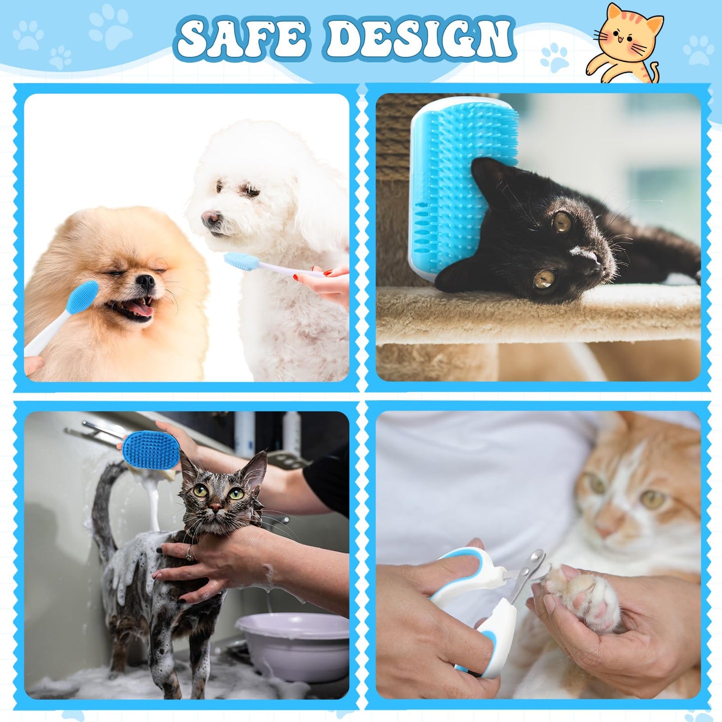 Teenyyou Cats Grooming Kit - 10 Pcs Pet Self Cleaning Kit for Indoor Long Hair Cats Include Brush Bath Brush Needle Comb Toothbrush Nail Clipper Nail Trimmer for Shedding Supplies