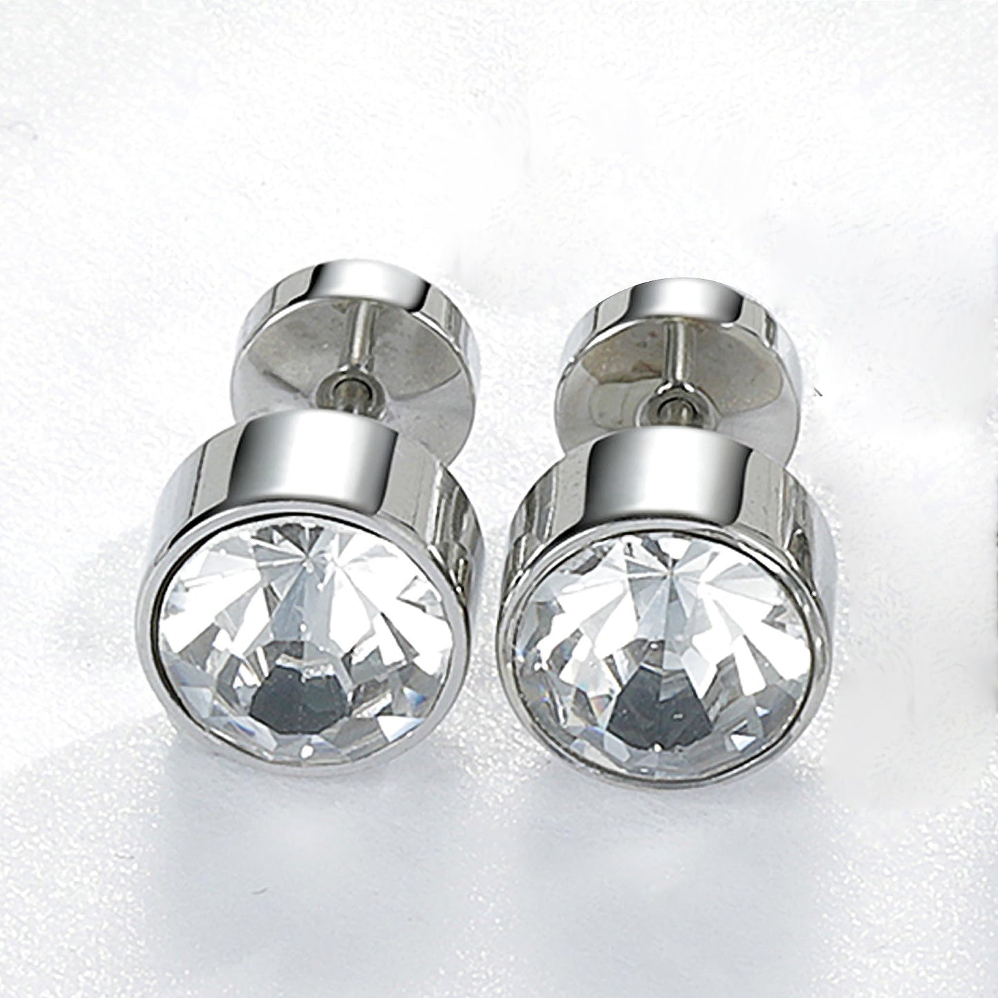 VOLUKA Titanium Earrings Screw Flat Back Earrings Studs Hypoallergenic for Sensitive Ears Cubic Zirconia Created Quartz Punk Dot Disc Barbell Stud Earrings-10mm CZ