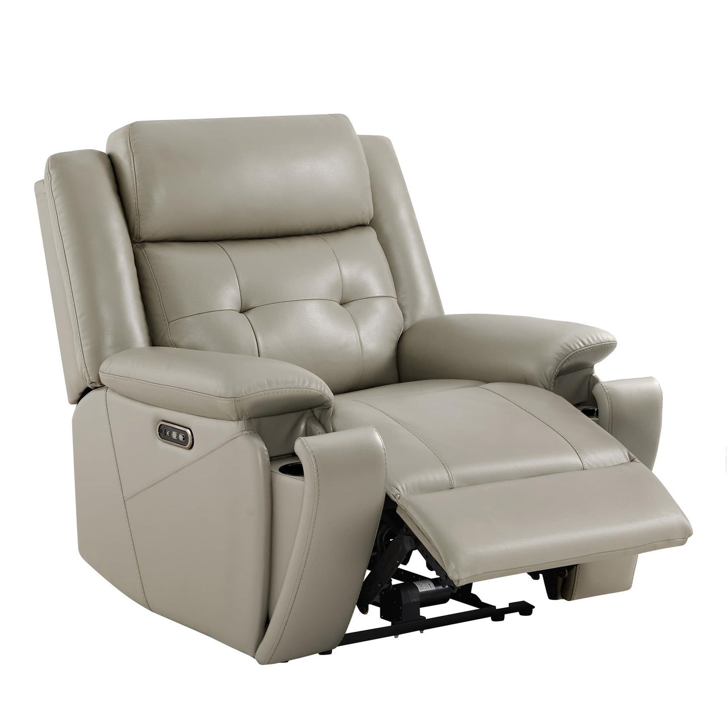 Watson & Whitely Genuine Leather Power Recliner Chair for Adults, Wall Hugger Recliner with Power Headrest, Cup Holders & Charging Ports, Electric Reclining Chairs for Living Room, RV, Grey
