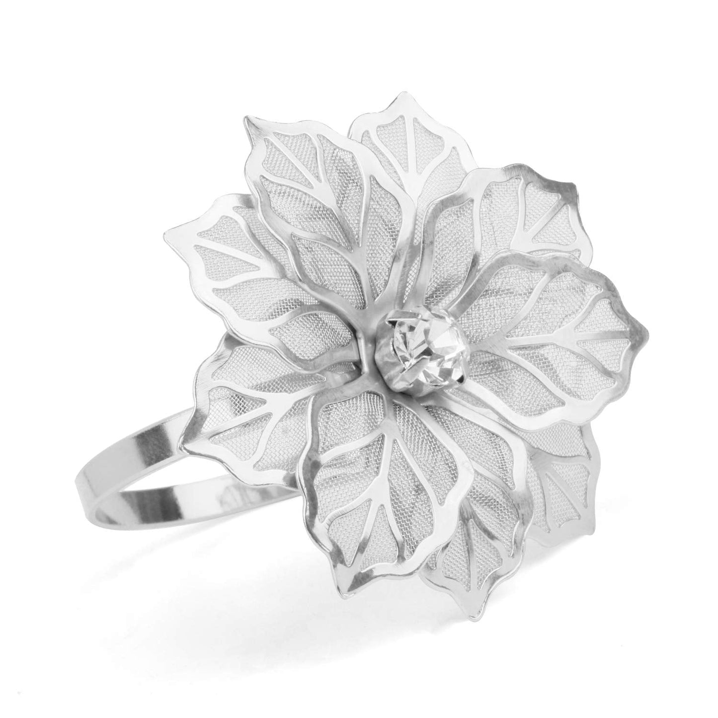 Picowe Set of 12 Alloy Napkin Rings with Hollow Out Flower Napkin Ring Holders for Wedding Party Holiday Banquet Christmas Dinner Delicate Serviette Buckles Decor Favor (Silver)