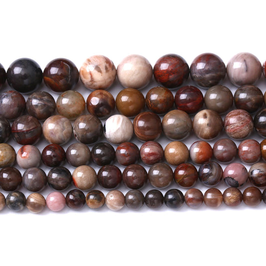 45pcs 8mm Natural Wooden Petrified Jade Agate Gemstone Beads Round Loose Spacer Beads for Jewelry Making DIY Bracelet Necklace 1 Strand 15inch