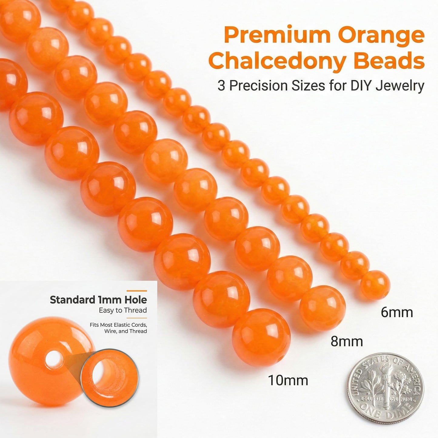 Anjpuy Natural Orange Chalcedony Beads 10mm - 35pcs Round Gemstone Beads for Jewelry Making - Bulk Loose Crystal Stone Bead Supplies for Bracelet Necklace Earrings Crafting