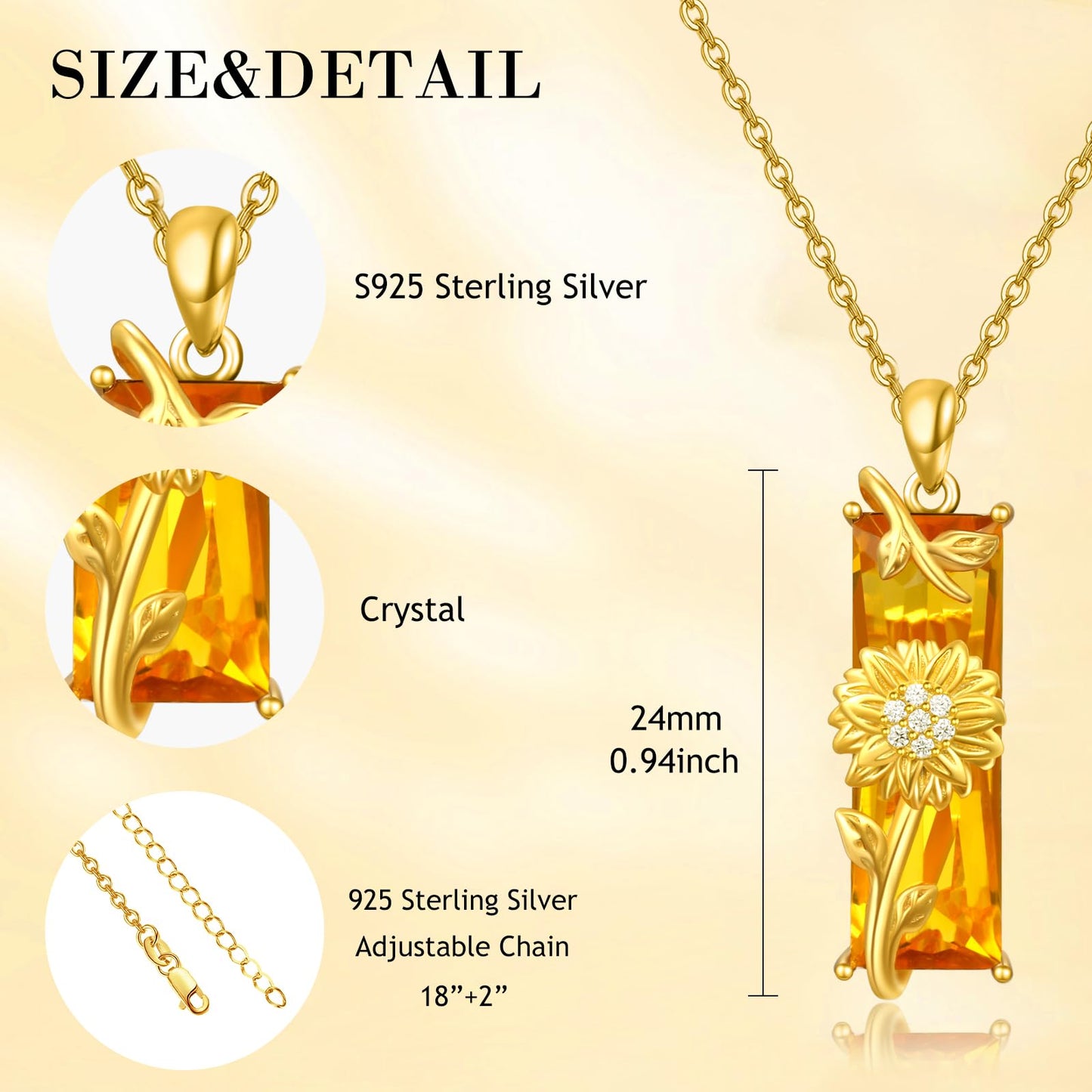 AENEAS Valentines Day Gifts for Women Her Sunflower Necklaces for Women 14K Gold Plated 925 Sterling Silver Sunflower Pendant Citrine Necklace Crystal Flower Jewelry Gift for Wife Her