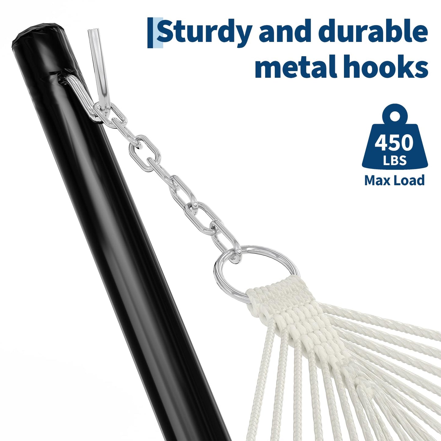 Garvee 12 FT Hammock Stand with Hooks and Chains, Portable 2 Person Heavy Duty Steel Hammocks Stand for Outside, Patio, Backyard, 450 Pounds Capacity, Black