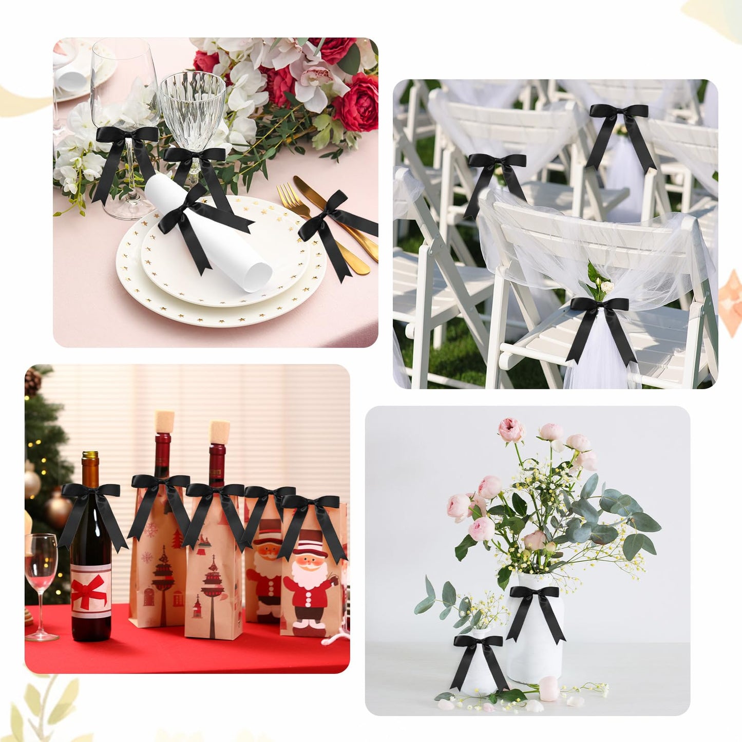Riceshoot 50 Pcs Black Satin Ribbon Bows 5x7 Inch Large Twist Tie Bow for Gift Wrapping Champagne Bottle Balloon Treat Bag DIY Craft Decor Wedding Bridal Baby Shower Birthday Holiday Party