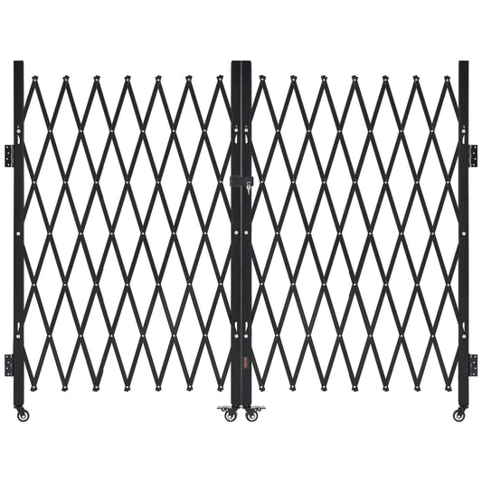 VEVOR Double Folding Security Gate, Lockable Scissor Gate with 360° Swivel Casters, Outdoor Barricade Steel Retractable Gates, for Entry Security, Garage, Warehouse & Pool, 129.92 x 63.19 in (W x H)