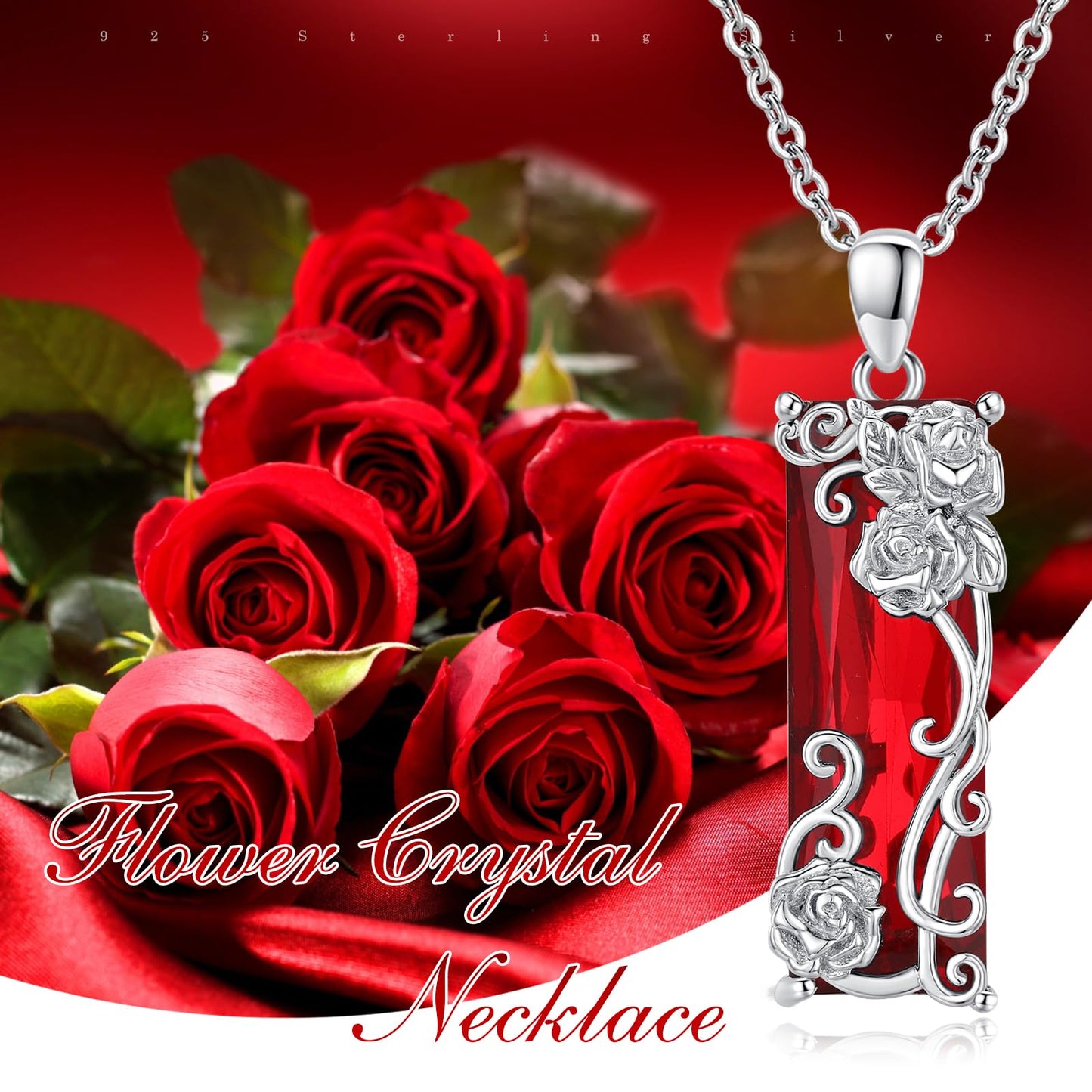 AENEAS Valentines Day Gifts for Women Her Rose Necklace for Women 925 Sterling Silver Red Crystal Pendant Flower Jewelry Gifts for Women Her Wife
