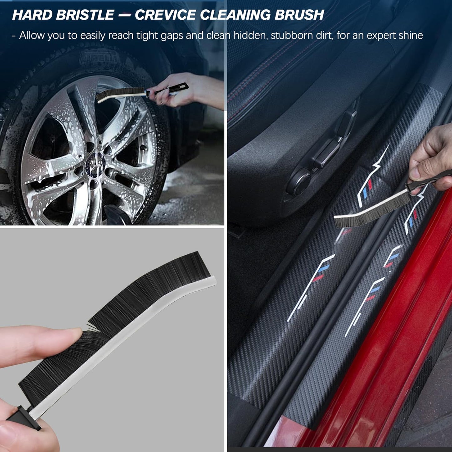 Menchingan Car Detailing Brushes Set, 8-Piece Auto Detail Cleaning Brush Tool Kit in Ultra-Soft/Middle/Hard, Crevice Brush for Car Interior & Exterior, Leather, Air Vents, Emblems, Wheels Wash & Care