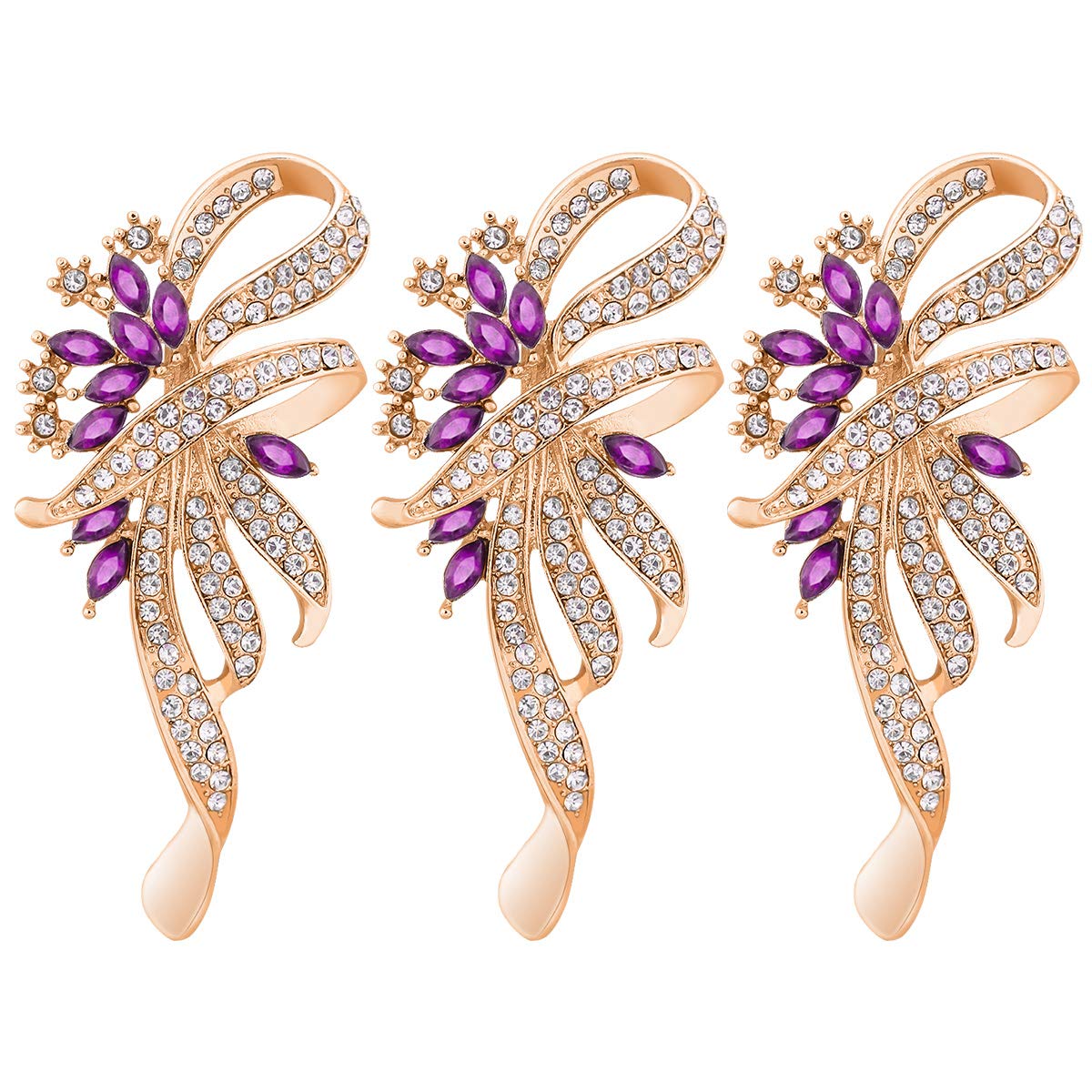 Merdia Created Crystal Brooch Fancy Vintage Style Flower Brooch Pin for Women, ladies with Blue/Purple Created Crystal | Vintage Fashion | Brooches and Pins for Women | Gold(3Pcs Purple)