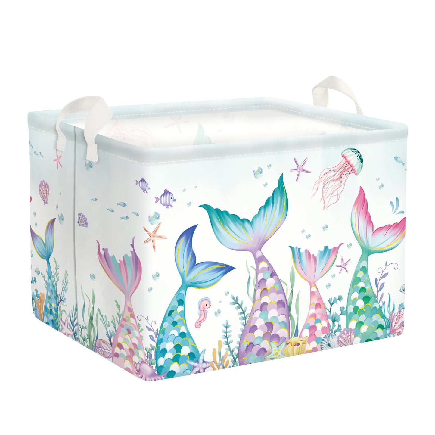 HUUMONSS Fantasy Princess Laundry Hamper Colorful Large Storage Basket Collapsible Parents Organizer Kids Toy Clothes Bins for Bedroom, Bathroom, Mermaid, 36L