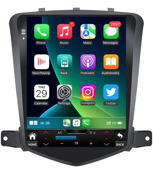 4Core 64ROM Car Radio for Chevrolet Chevy Cruze 2009-2015: Upgrade Touchscreen Tesla Style Stereo Head Unit Wireless CarPlay Android Auto 5G WiFi GPS Bluetooth 5.0 FM RDS SWC Backup Camera