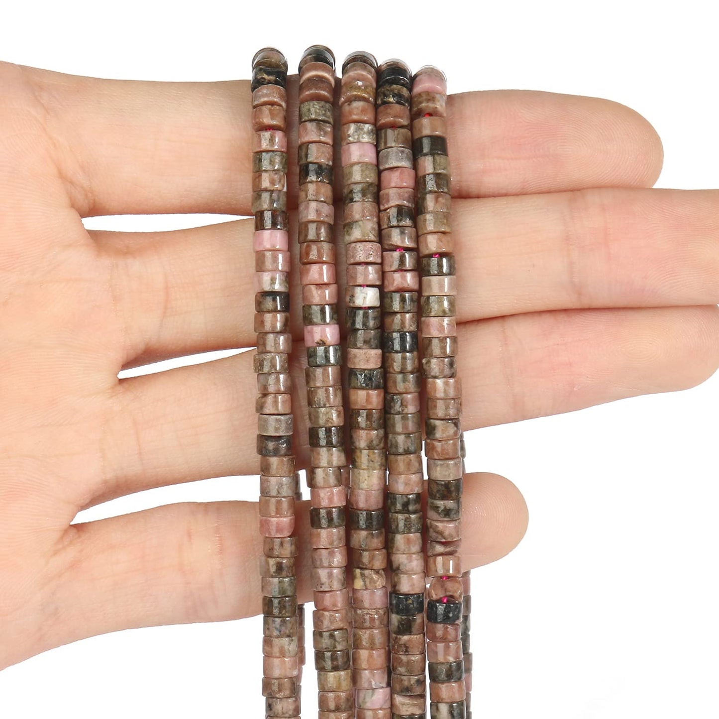 NITOPUPU 150Pcs 4×2mm Natural Rhodonite Spacer Stone Beads for Jewelry Making Supplies, Loose Semi Flat Round Gemstone Tube Beads for Bracelets DIY Crafts