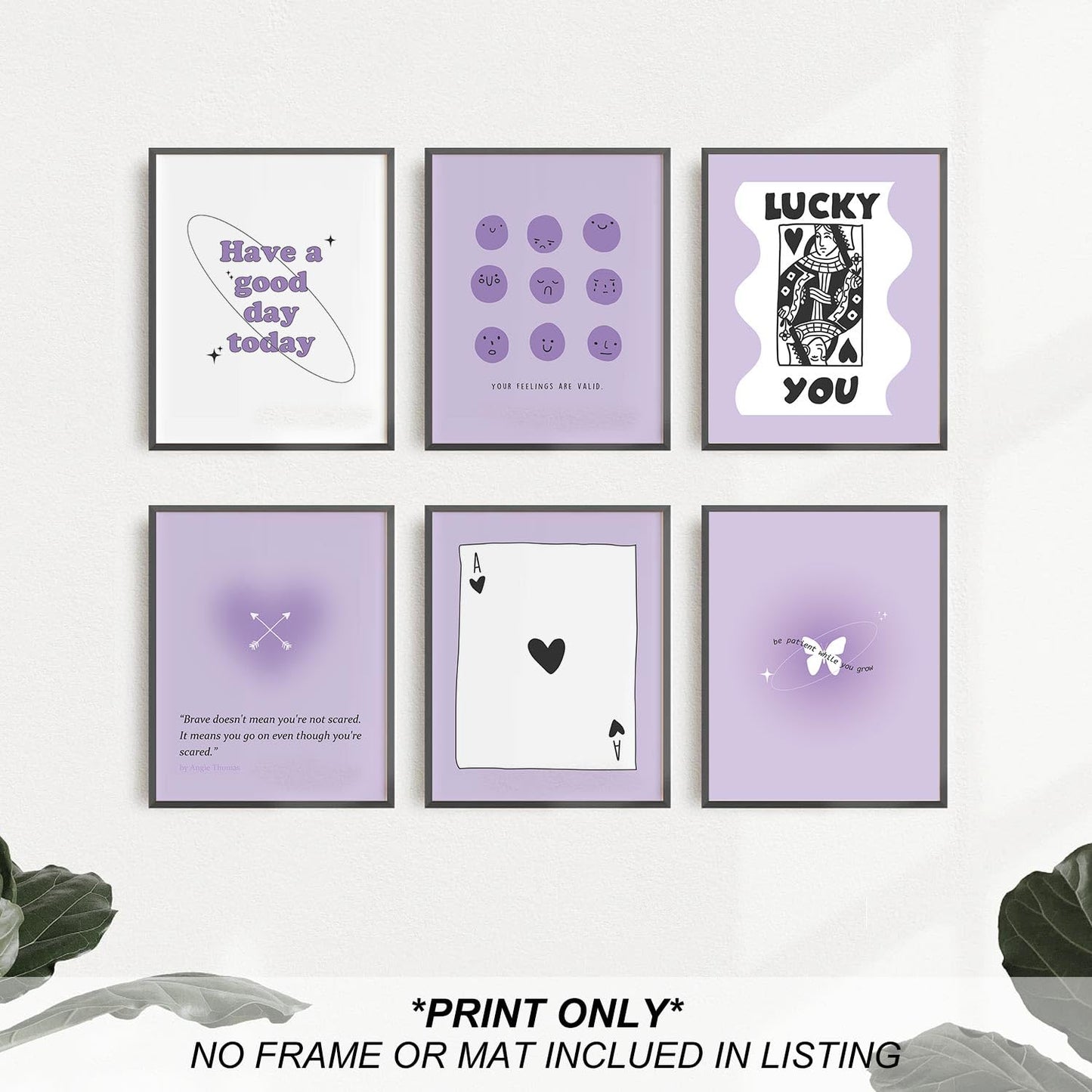 heilkee Purple Preppy Wall Decor Pastel Purple Aura Gradient Poster Trendy Funky Prints Inspirational Quotes Wall Art Set of 6 Spiritual Gifts for Women(UNFRAMED 8x10in)