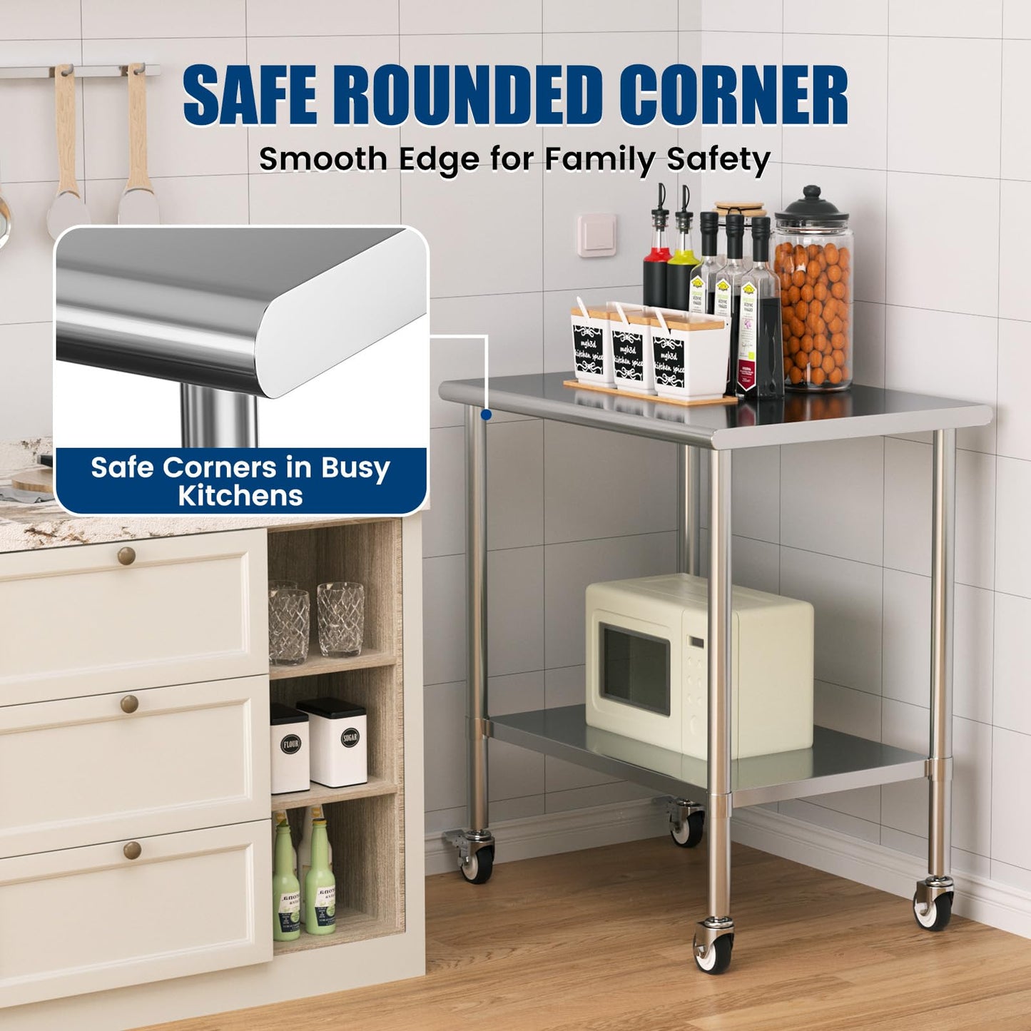 Chingoo Stainless Steel Work Table with Wheels, 24x36 Inch NSF Kitchen Prep Table with Adjustable Undershelf for Commercial Restaurant, Garage, Outdoor BBQ