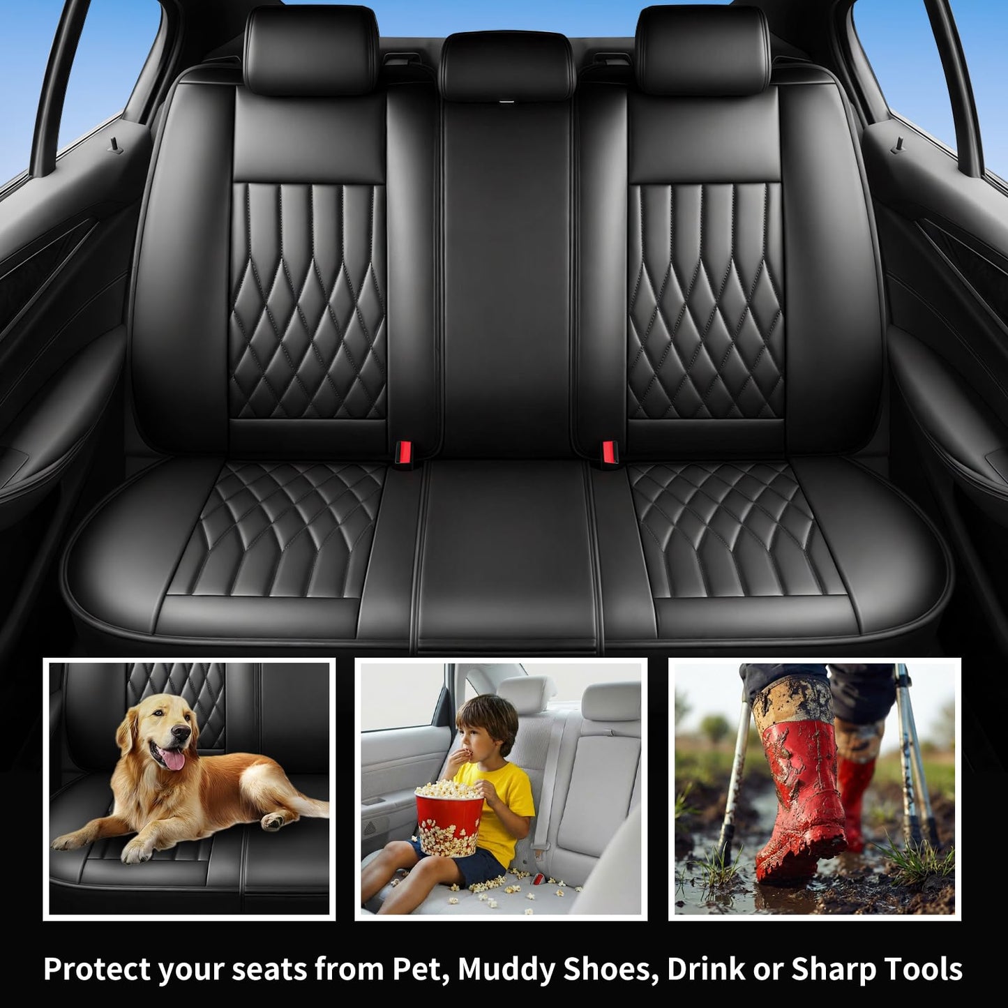 Banklif Durango Seat Covers Custom Fit for Dodge Durango 2007-2025 (Only 5-Seat Version) - Full Set Premium Leather, Waterproof, All-Weather, Airbag Compatible, Anti-Slip, Car Seat Protectors (Black