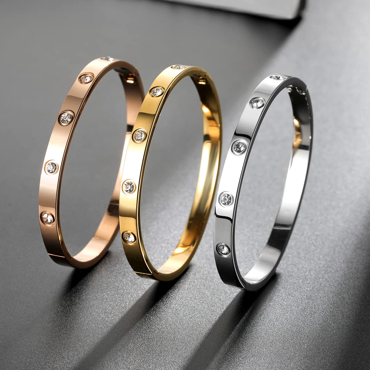 RIMRIVA 18K Gold-plated Bracelets for Women Stack Love Bangle Bracelets Trendy Stainless Steel Friendship Anniversary Wedding Jewelry Stocking Stuffers Christmas Birthday Gifts Women Wife Mom