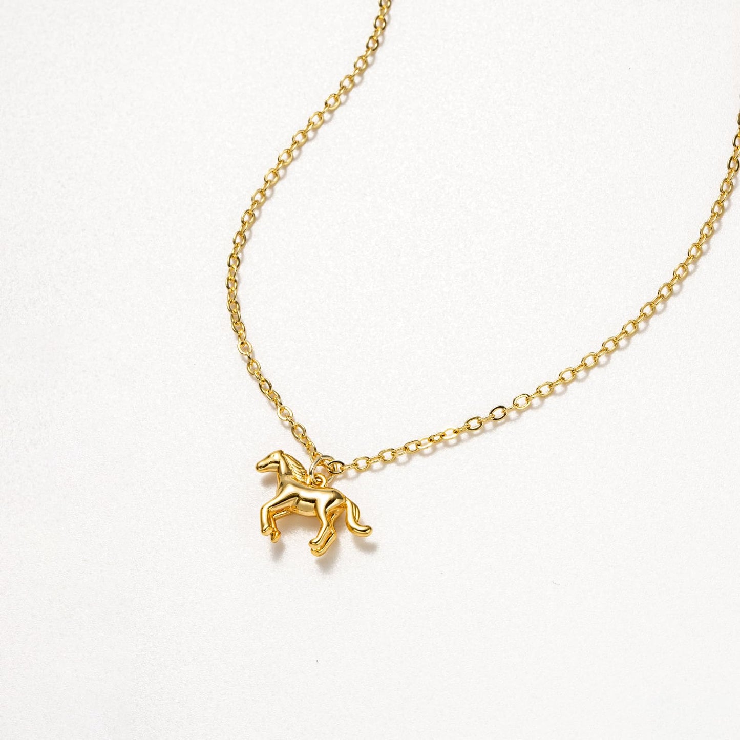 GUOKE Horse Necklace - 14K Gold Plated Dainty Gold Necklace Simple Jewelry for Women