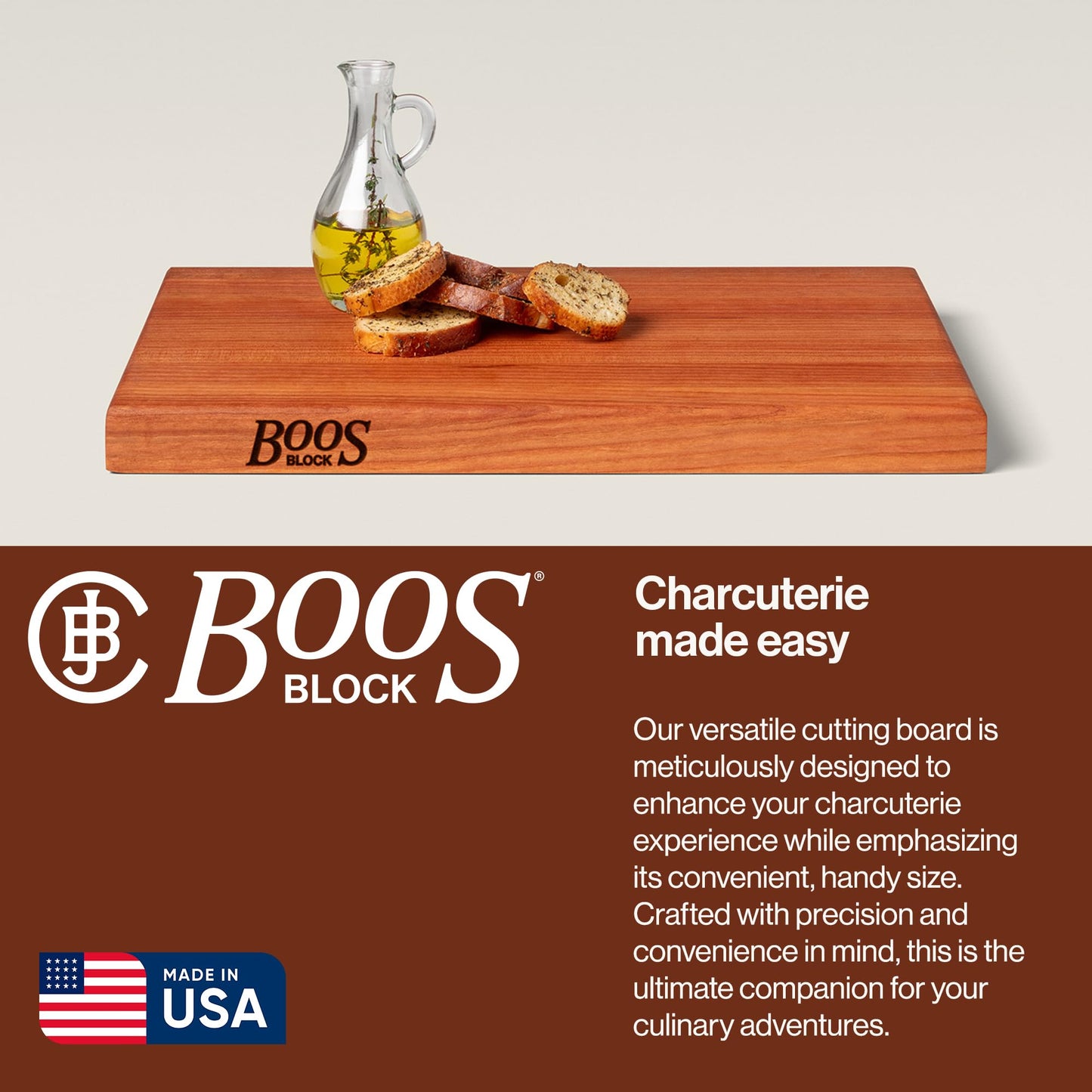 John Boos R-Board Series Rectangular Wooden Cherry Cutting Board 18”x12” – 1.5” Thick, 7-lb Reversible Butcher Block with Edge-Grain & Finger Grips – Made in the USA