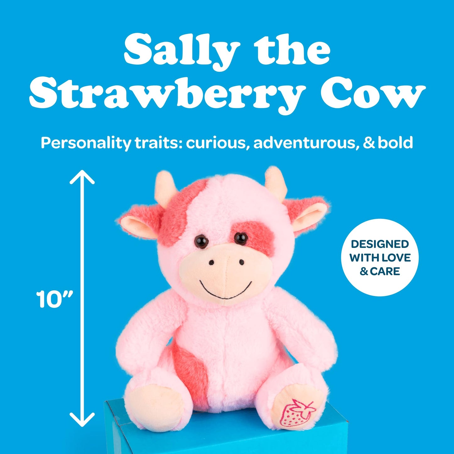 SendAFriend Sally The Strawberry Cow Stuffed Animal Care Package, Someone Loves You Box, Great Gift for Any Reason (Love You Notecard)