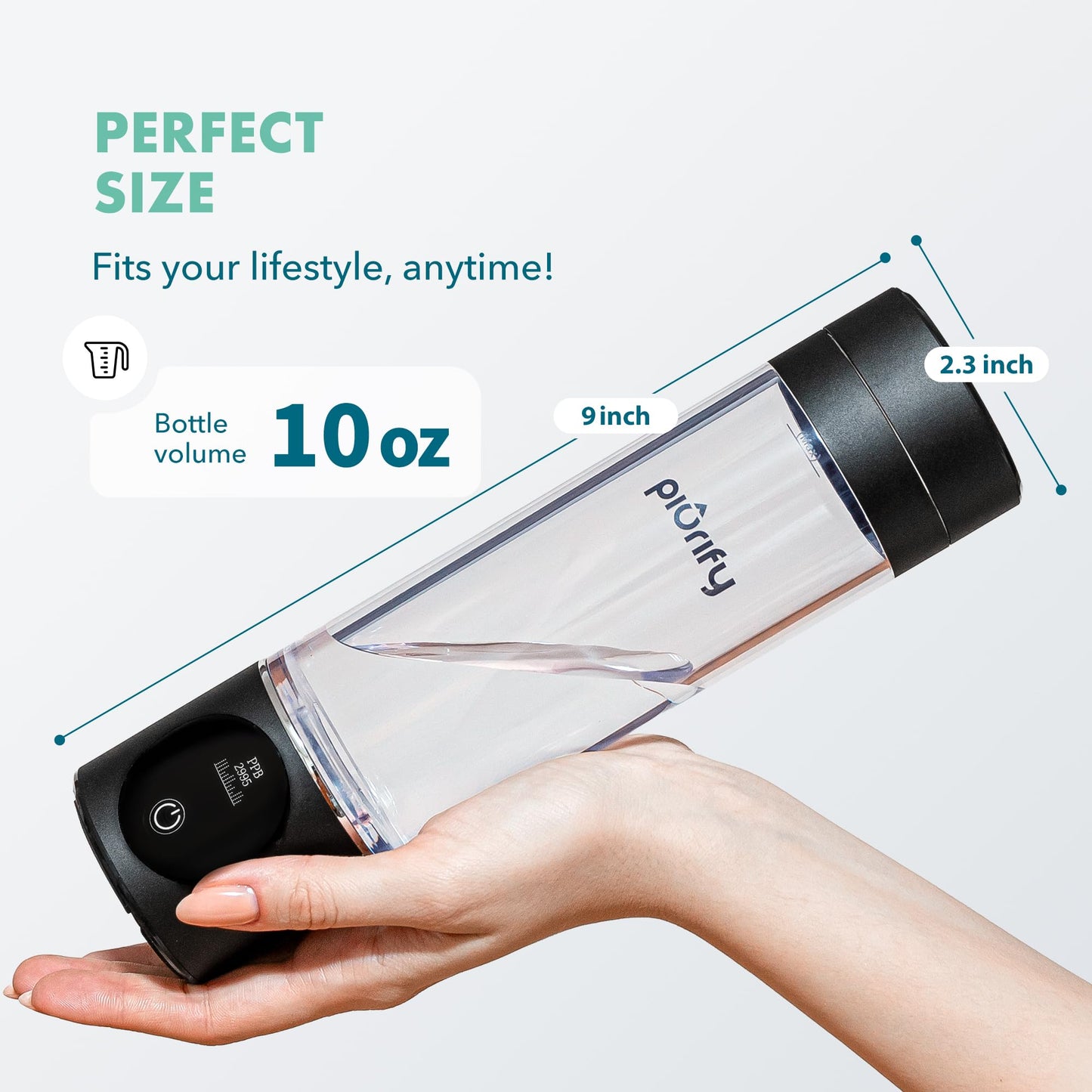 PIURIFY Hydrogen Water Bottle Generator - Up to 4100+ PPB Molecular Hydrogen Infusion - SPE/PEM Technology - Certified H2 Generator - Rechargeable - Extended Warranty - 10 oz (Black)