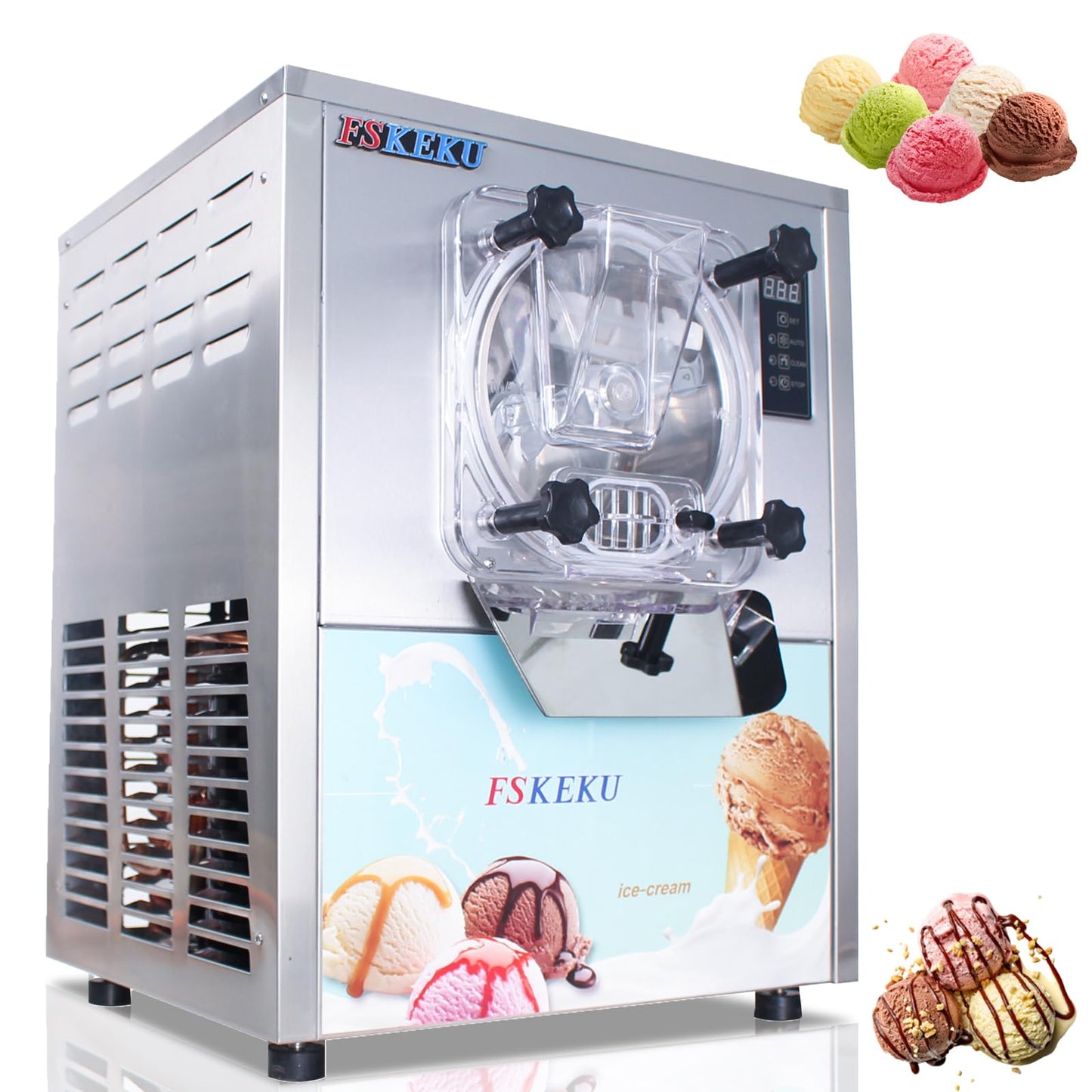 Hard Ice Cream Maker Commercial Gelato Machine 16-24L/H, 5.3 Gph Capacity Suitable for Restaurant/Bar/Home, Auto Clean LED Display Maquina De Helado 1400W
