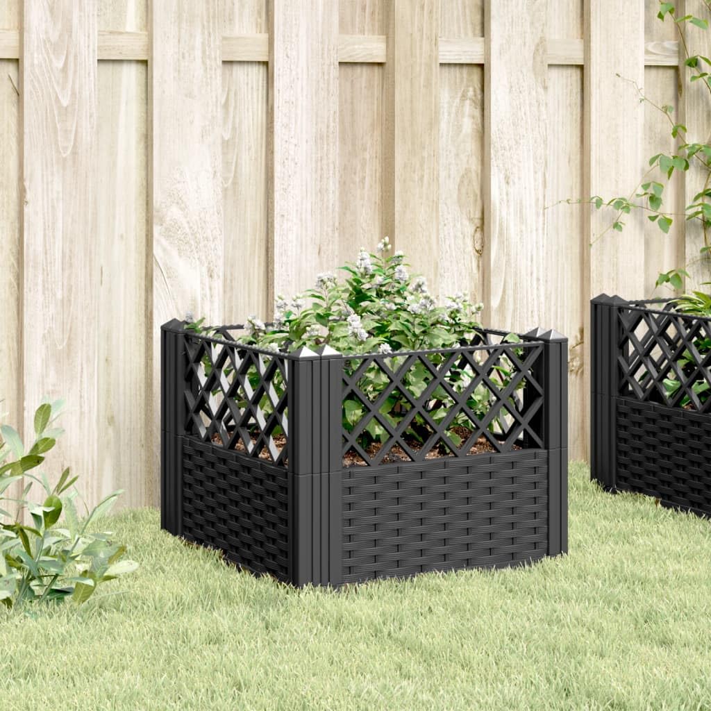 ZXQVLMRS 17.1 Inch Square Garden Planter, Modular Outdoor Plant Pot with Basketweave Pattern, Durable Matte Black Flower Container for Patio, Balcony, and Terrace Decor