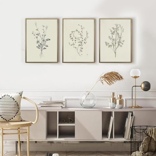 3Pcs Botanical Wall Art Vintage Neutral Branch Wall decor pictures Minimalist Floral Sketch Poster Prints for Farmhouse Living Room Bedroom Kitchen Bathroom Home Decoration 12x16in