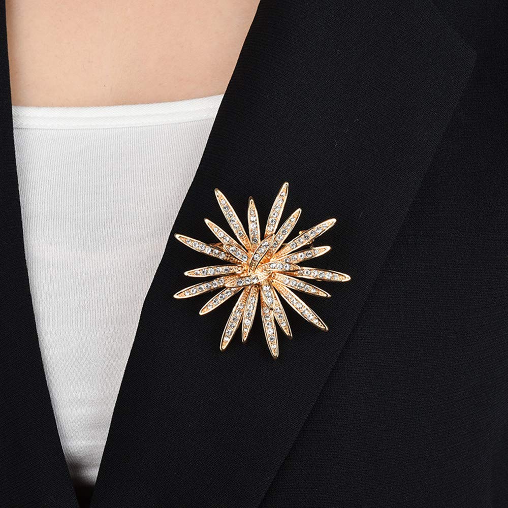 GYAYU Sun Flower Brooch Jewelry For Women，Gold Tone Austria Rhinestone Crystal Brooch Pins Jewelry