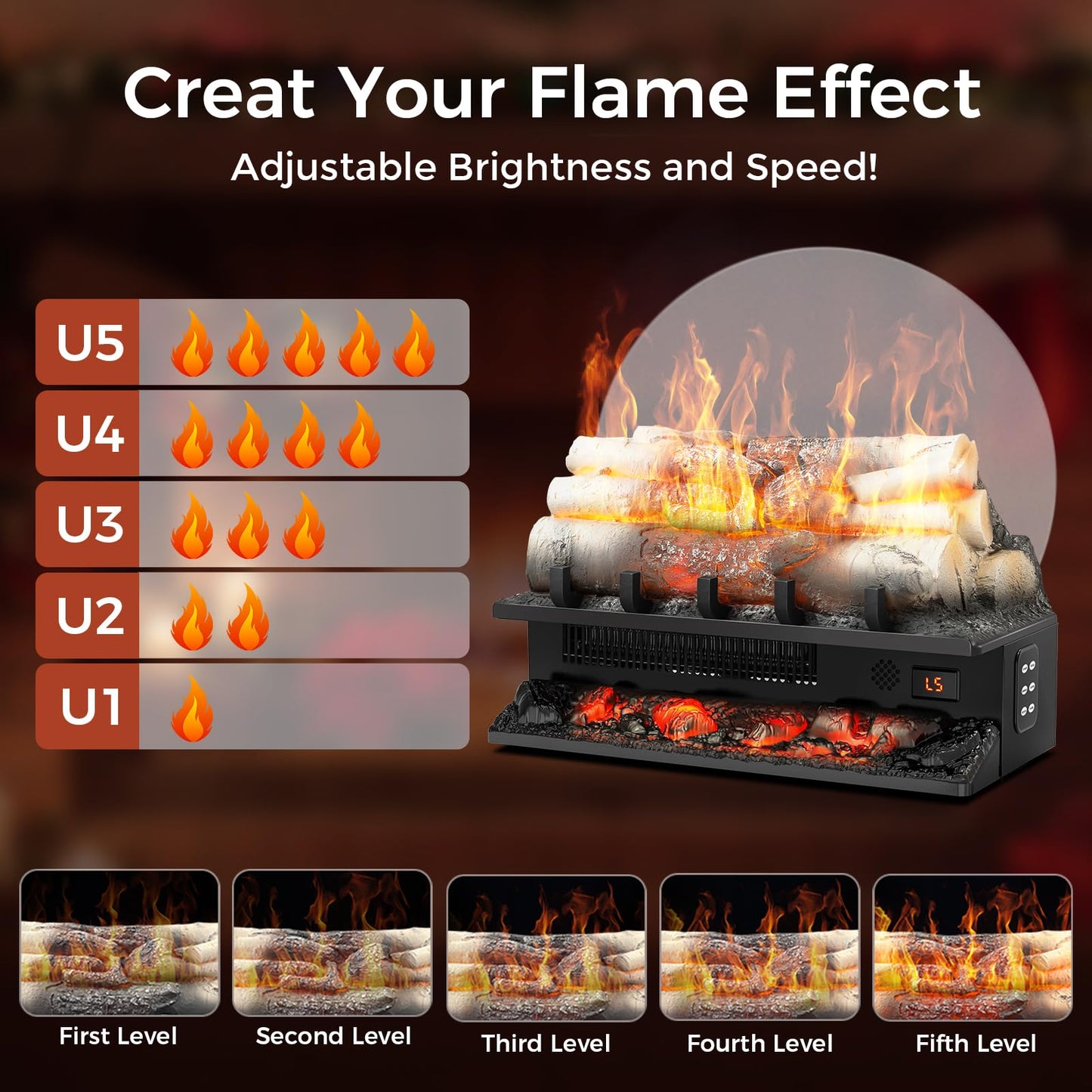 21" Freestanding Electric Fireplace Log Set with Cracking Sound, Fireplace Insert Heater with 8H Timer, 750w/1500w, 5 Flame Brightness & 5 Flicker Speeds, Overheat Protection, Remote Control