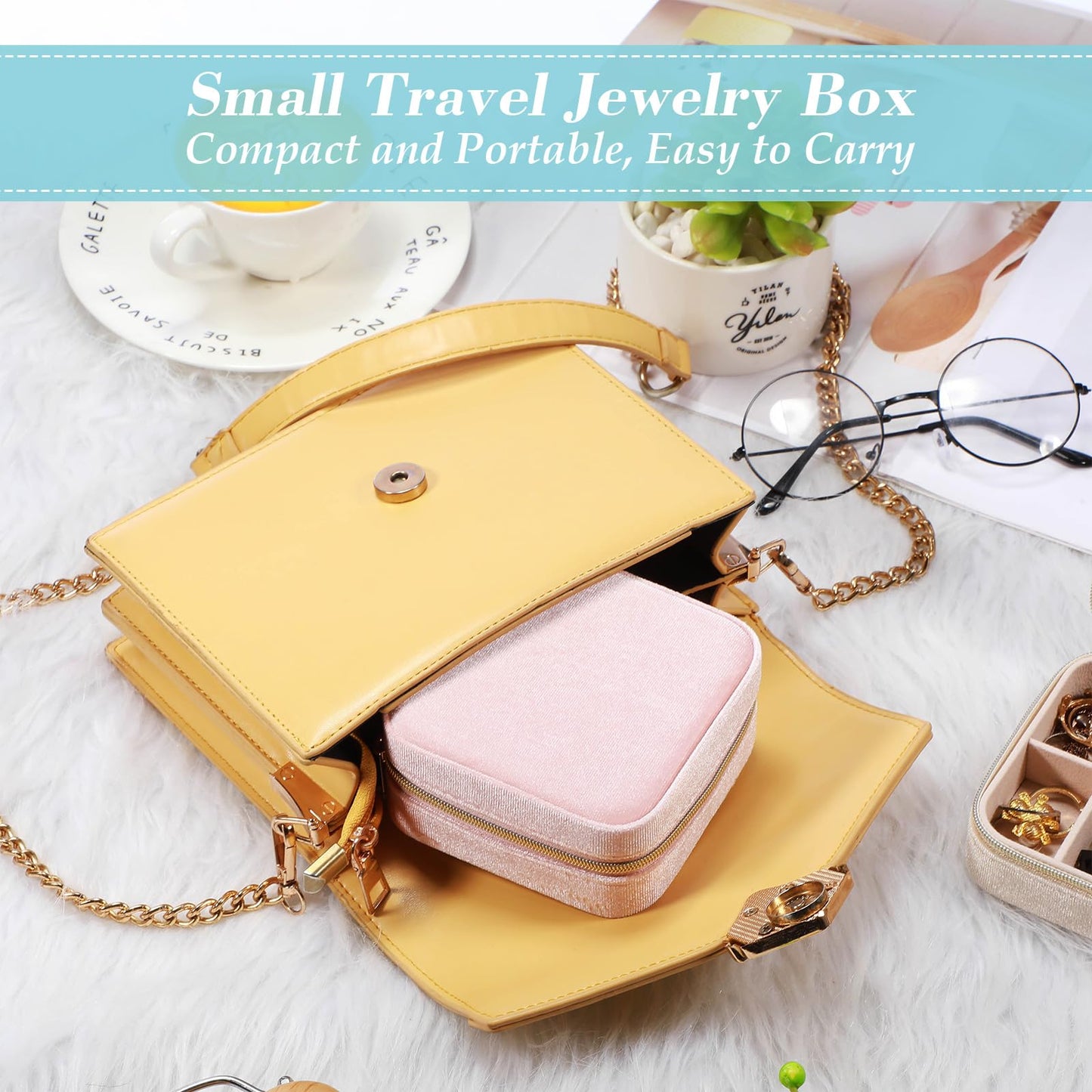 Kenning 12 Pcs Small Velvet Travel Jewelry Box Mini Jewelry Case Portable Organizer Pouch Bridesmaid Proposal Gift for Women(Square)