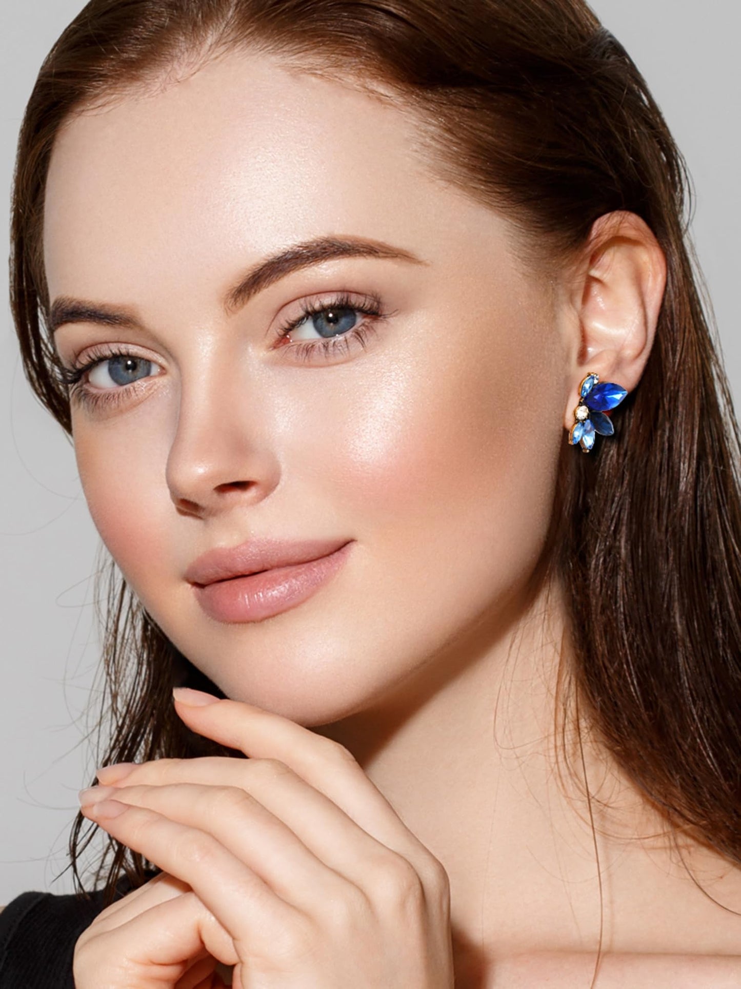 SWEETV Sparkly Blue Rhinestone Stud Earrings for Women, Crystal Wedding Bridal Earrings for Brides,Cluster Bridesmaid Earrings, Prom Formal Party Jewelry