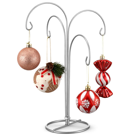 Otoolling 4 Arms Ornament Display Stand Holder 12 Inch Christmas Hanger Hook Dog Cat Glass Ball Bauble for Christmas Wedding Home Office Decoration(Silver)
