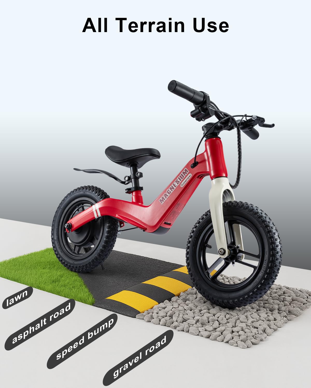 GROWNEER Electric Balance Bike for Kids 3-5 Year Old Boys Girls, 12 Inch Pneumatic Tires, 3 Speed Settings (3.1/6.2/9.3 mph), Light-up Front Tire & Adjustable Seat, 9.3 Mile Range, Red