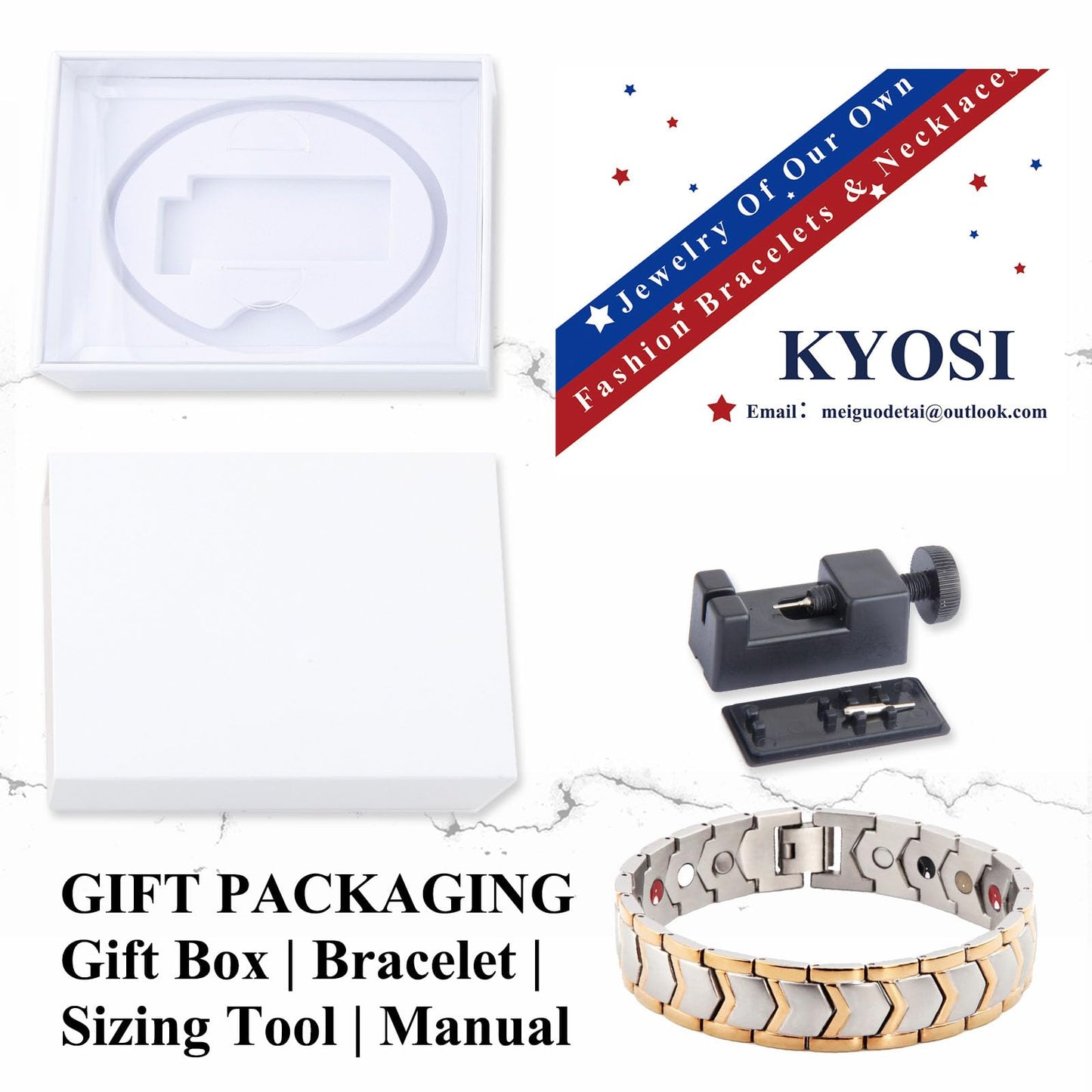 KYOSI Mens Magnetic Bracelet Stainless Steel Link Magnet Jewelry Bracelet Accessories for Men Christmas Gift 8.66 inches (Silver&Gold)