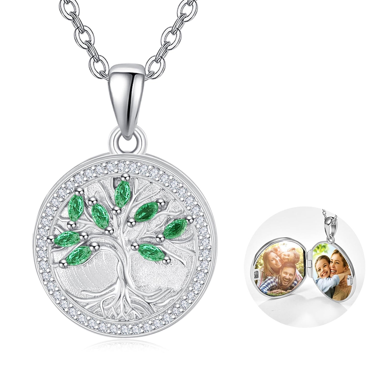 KINGWHYTE Tree of Life Locket Necklace 925 Sterling Silver Family Tree Necklace that Holds Pictures Tree of Life Pendant Christmas Birthday Anniversary Jewelry Gifts for Women