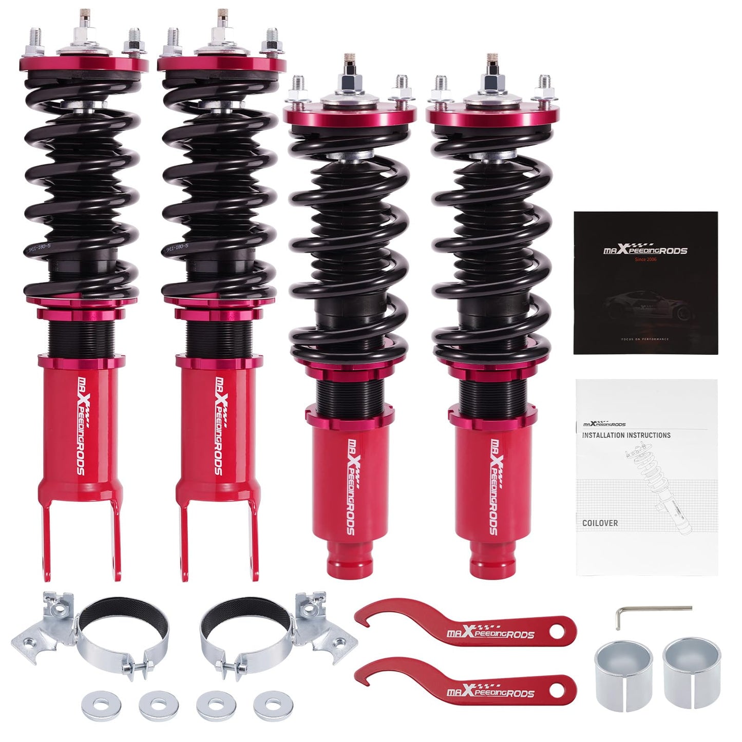 maXpeedingrods Coilover for Honda Civic 1988-2000, for Honda CRX 1988-1991, for Del Sol 1992-1995, for Acura Integra 1990-2001, 24 Levels Damper Adjustable Coilovers Suspension Lowering Kit, Red