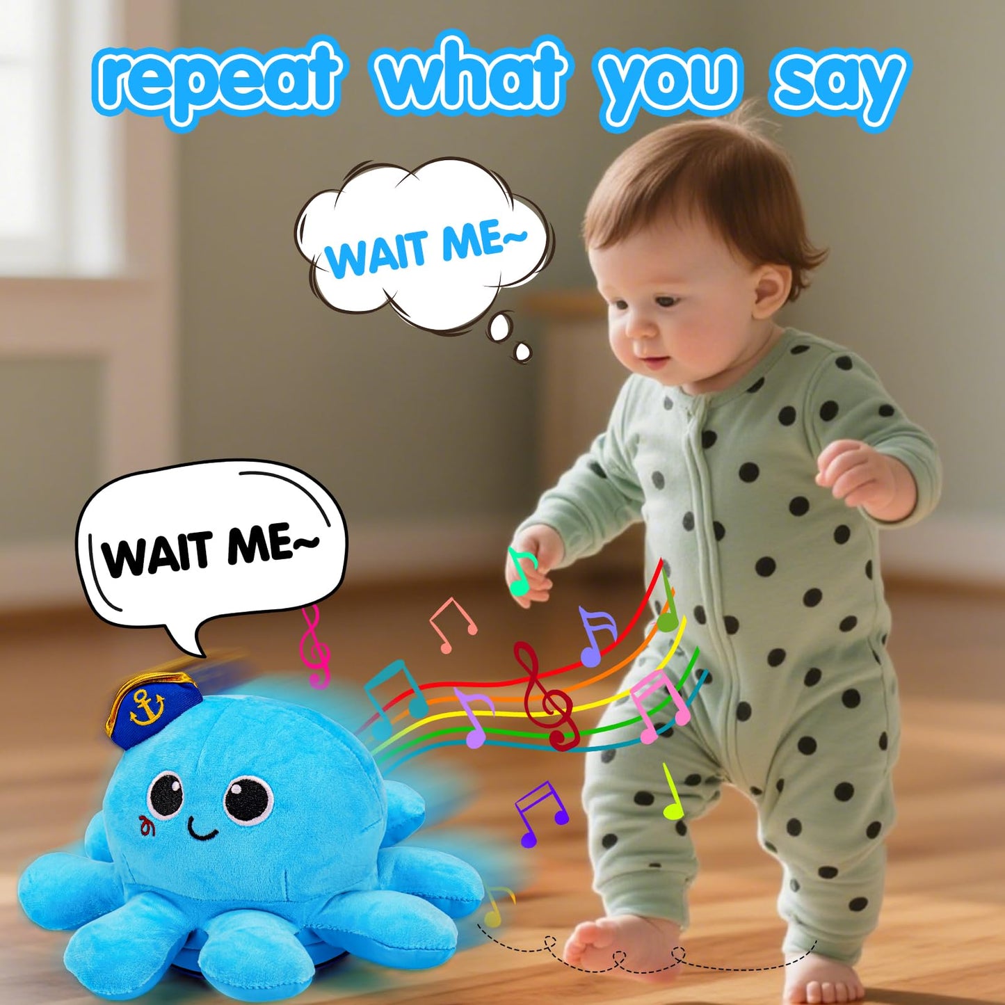 Baby Crawling Toys 6-12 Months Musical Plush Octopus Light up Voice Control Dancing Infant Walking Toys 1 Year Old Boy Girl Babies 0 6 7 8 9 10 12-18 Month Tummy Time Sensory Toddler First Gifts