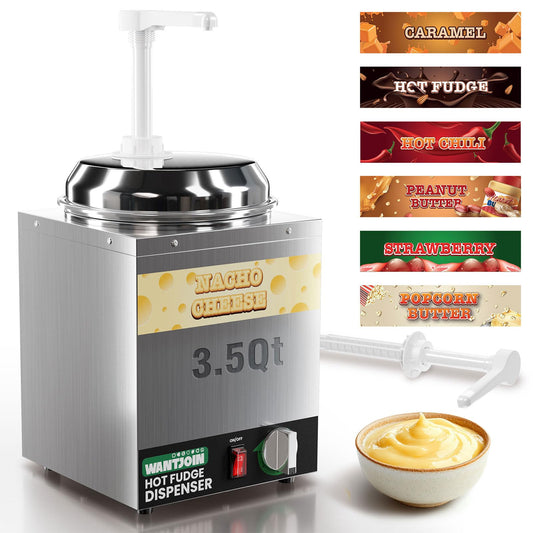 WantJoin 3.5Qt Nacho Cheese Dispenser with Pump - Nacho Cheese Warmer,Stainless Steel Hot Fudge Warmer W/5-Level Temperature Adjustment,Hot Fudge Dispenser for Hot Fudge Cheese Caramel