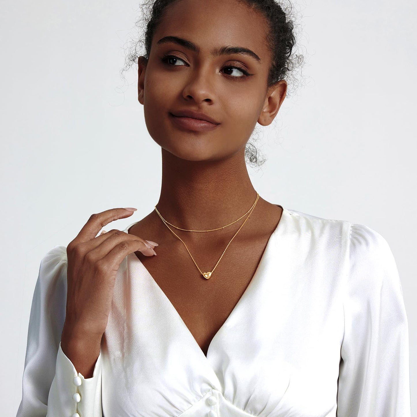 Zeffy Layered Tiny Puffy Heart Pendant Necklace Cute Heart Choker Necklace Simple Gold Necklace Jewelry for Women Trendy Gift