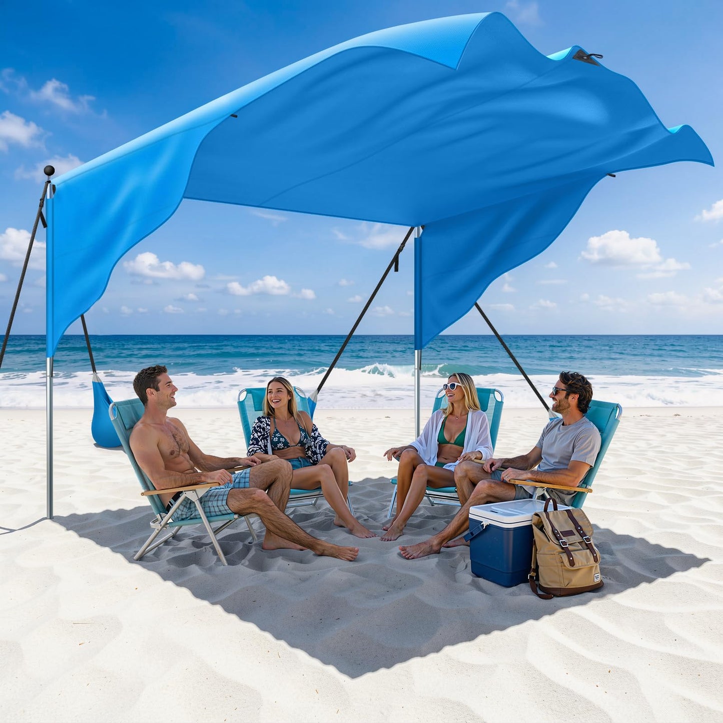 MoKo Beach Shade Canopy, 100 Sq.Ft. Wind-Supported Sunshade Sail for 4-6 People, Lightweight Easy Setup Beach Tent with UPF 50+ Sun Protection for Family Travel Coastal Trips