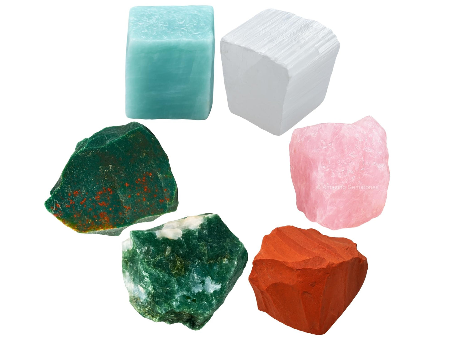 Amazing Gemstone Get Well Soon Gifts for Women Recovery Manifestation Crystals, Set of 6 Blood Stone, Amazonite, Selenite, Rose Quartz, Red Jasper and Moss Agate Healing Crystals and Stones
