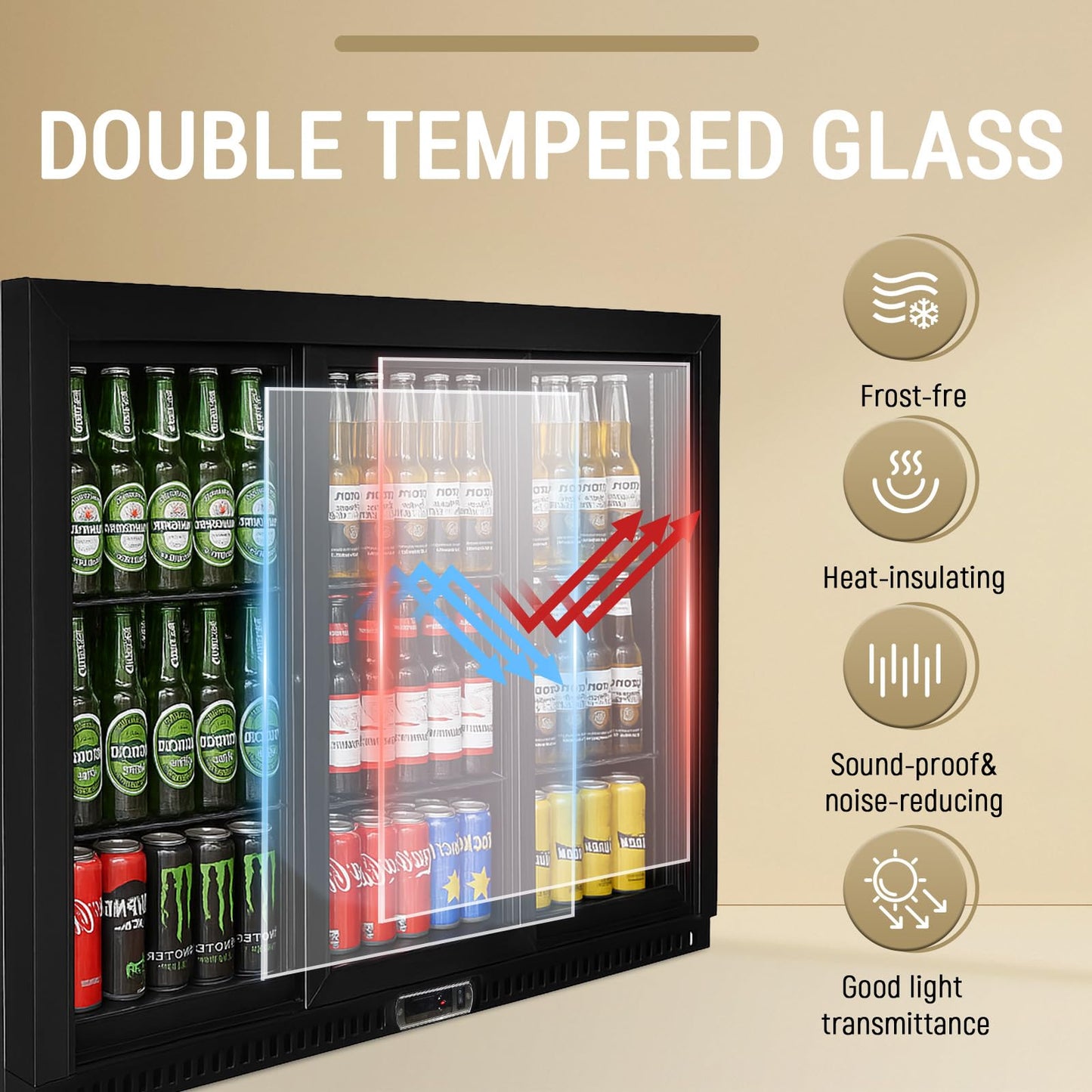 Bluelinecool Commercial Back Bar Cooler with 3 Glass Sliding Doors, 11.5 cu.ft Under Counter Beverage Refrigerator, LED Lighting - ETL Beer and Wine Cooler for Bar, Restaurant, Garage, Office, Home