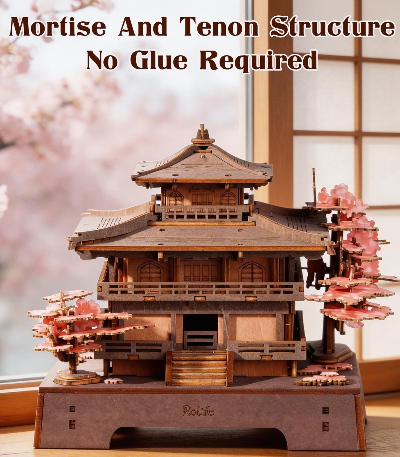 Rolife 3D Wooden Puzzle Sakura Pavilion, DIY Japanese Architecture Model & Miniature House Building Kit for Adults, 235PCS Wood Craft Puzzle, Cherry Blossom Home Decor for Teens and Adults