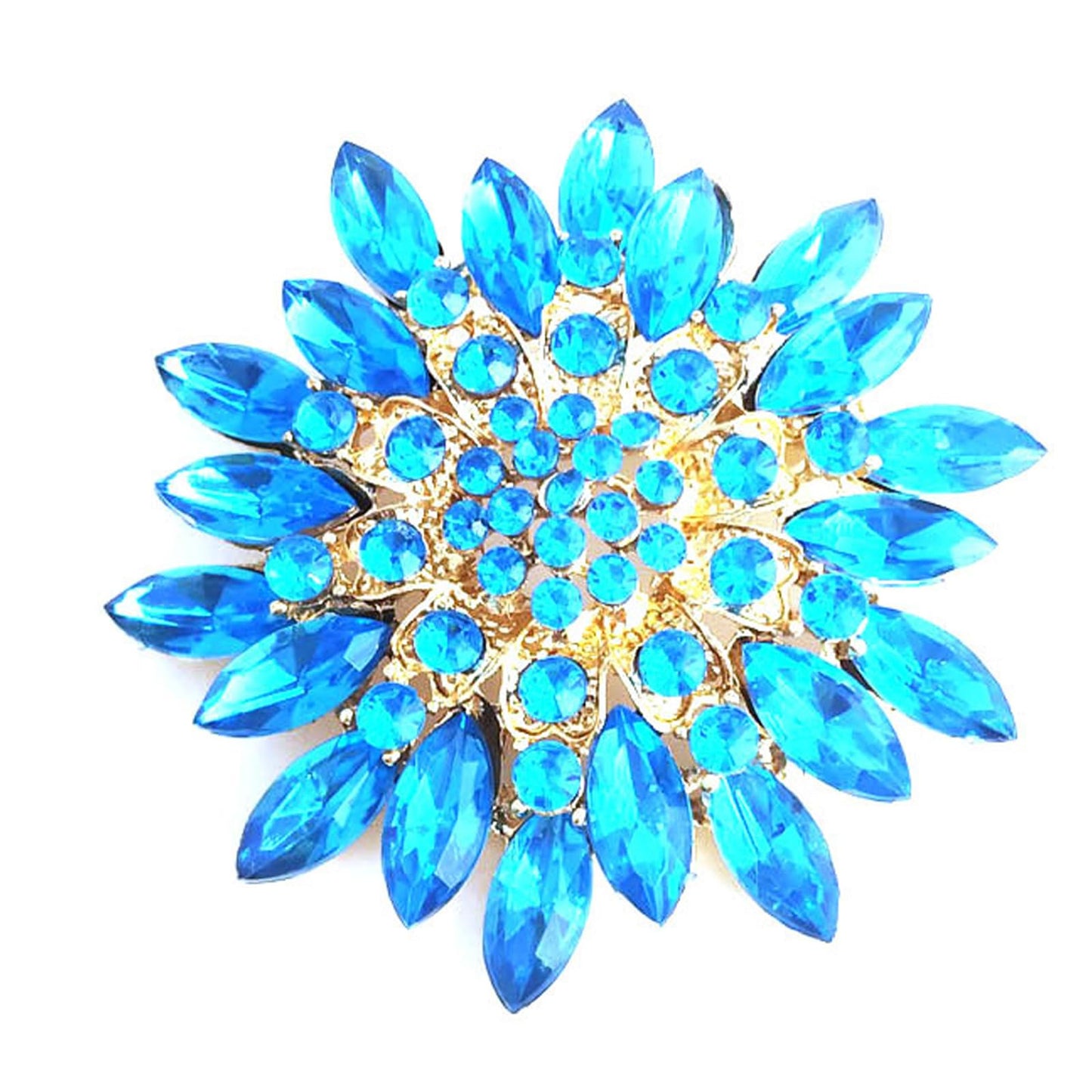 Rhinestone Large Flower Brooches Pins for Women Fashion Sparkly Crystal Sunflower Statement Brooch Wedding Party Suit Dress Formal Jewelry Accessories (Blue)