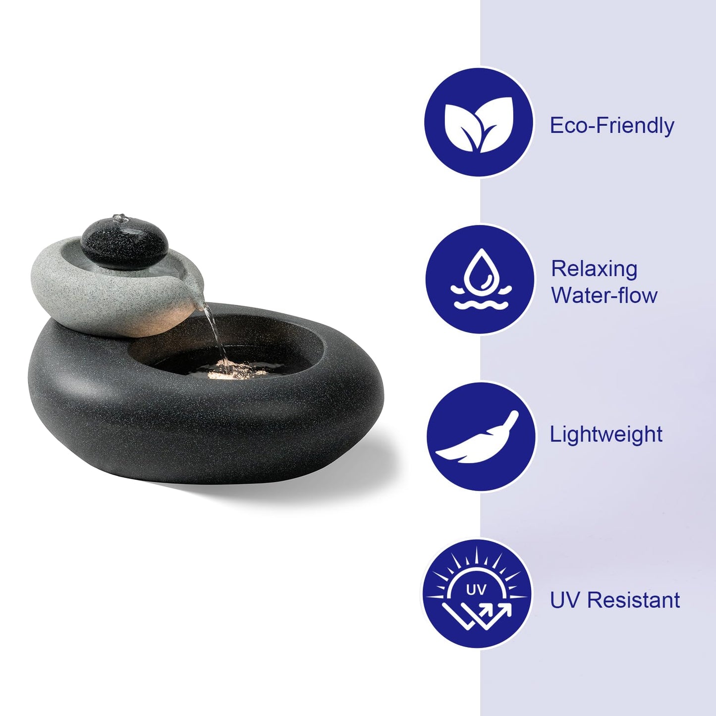 Puulye 13.39" H Outdoor Water Fountain Made with Eco-Friendly Recyclable Materials, Polyethylene Rock Waterfall Outdoor Fountain, Garden Decor with LED Light & Pump for Patio, Backyard (13.39")