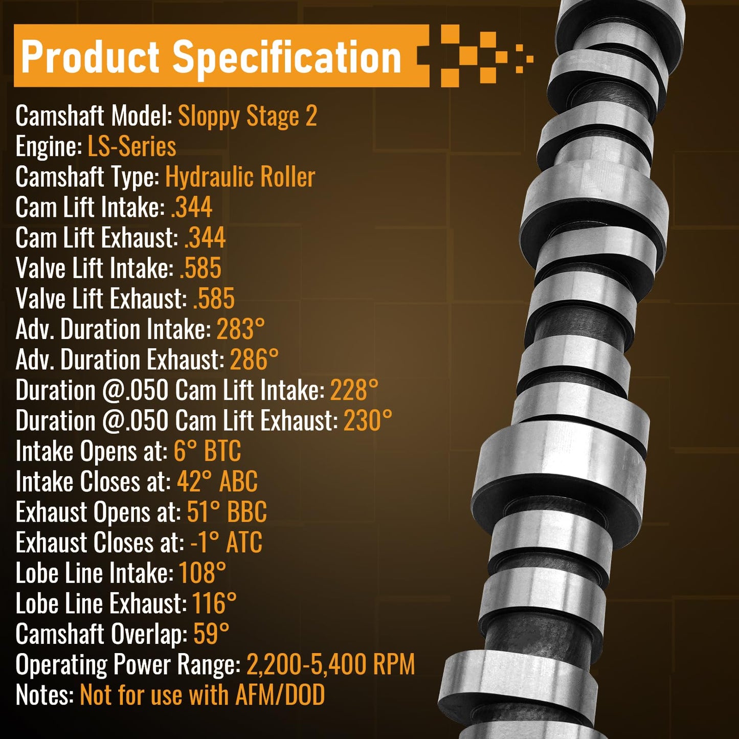 E1840P Sloppy Mechanics Stage 2 Cam Camshaft Kit for Chevy/GM LS LS1 LS2 LQ4 LQ9 4.8L 5.3L 5.7L 6.0L 6.2L Includes E-1840P Camshaft / PAC1218 Springs / 12482063 Seals
