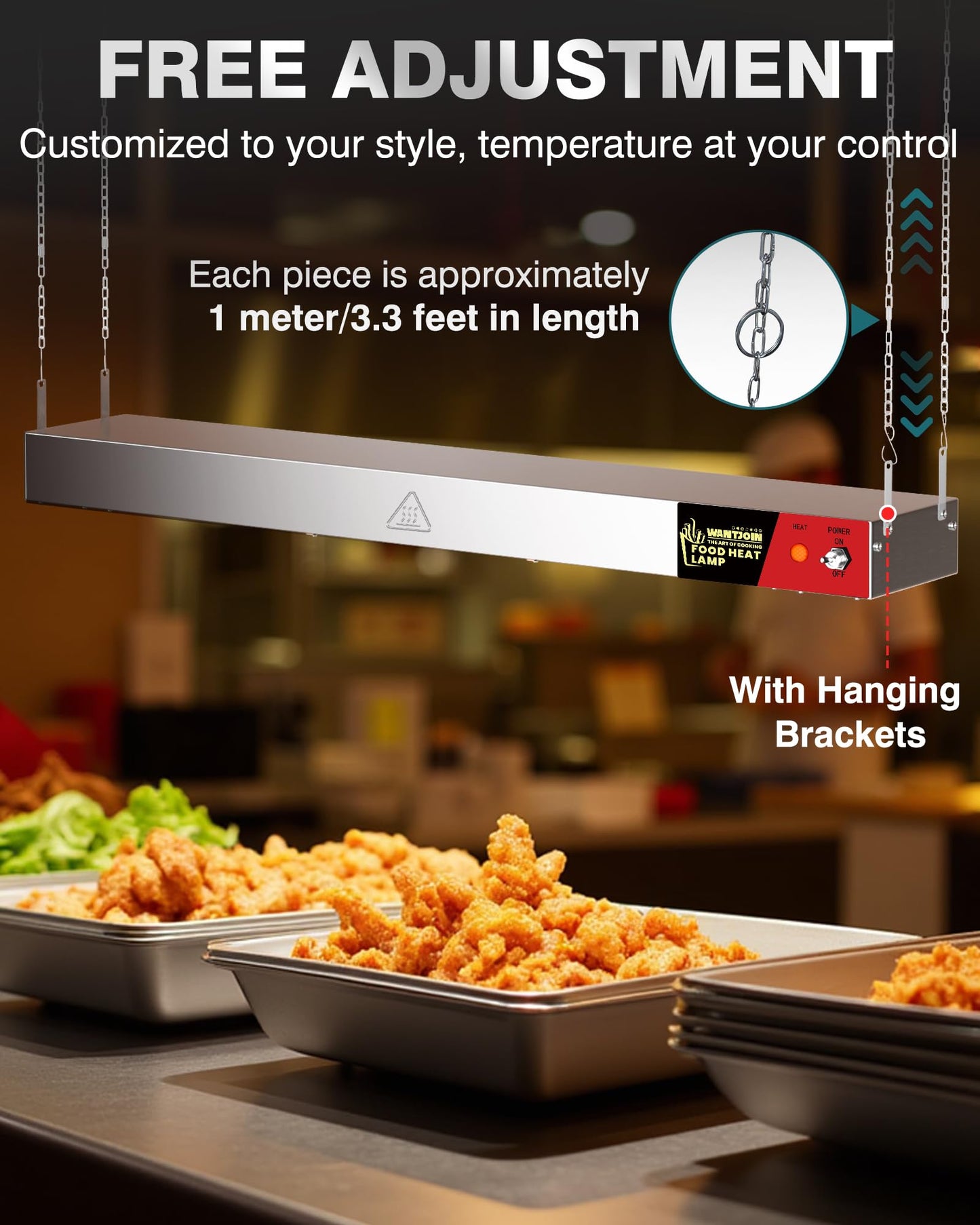 WantJoin Food Heat Lamp - 36 Inch 500W Commercial Heating Lamp for Food Hanging Warming Lamps 500W Stainless Steel Electric Strip Heater with Warm Lights for Service Cafeteria Restaurant Kitchen