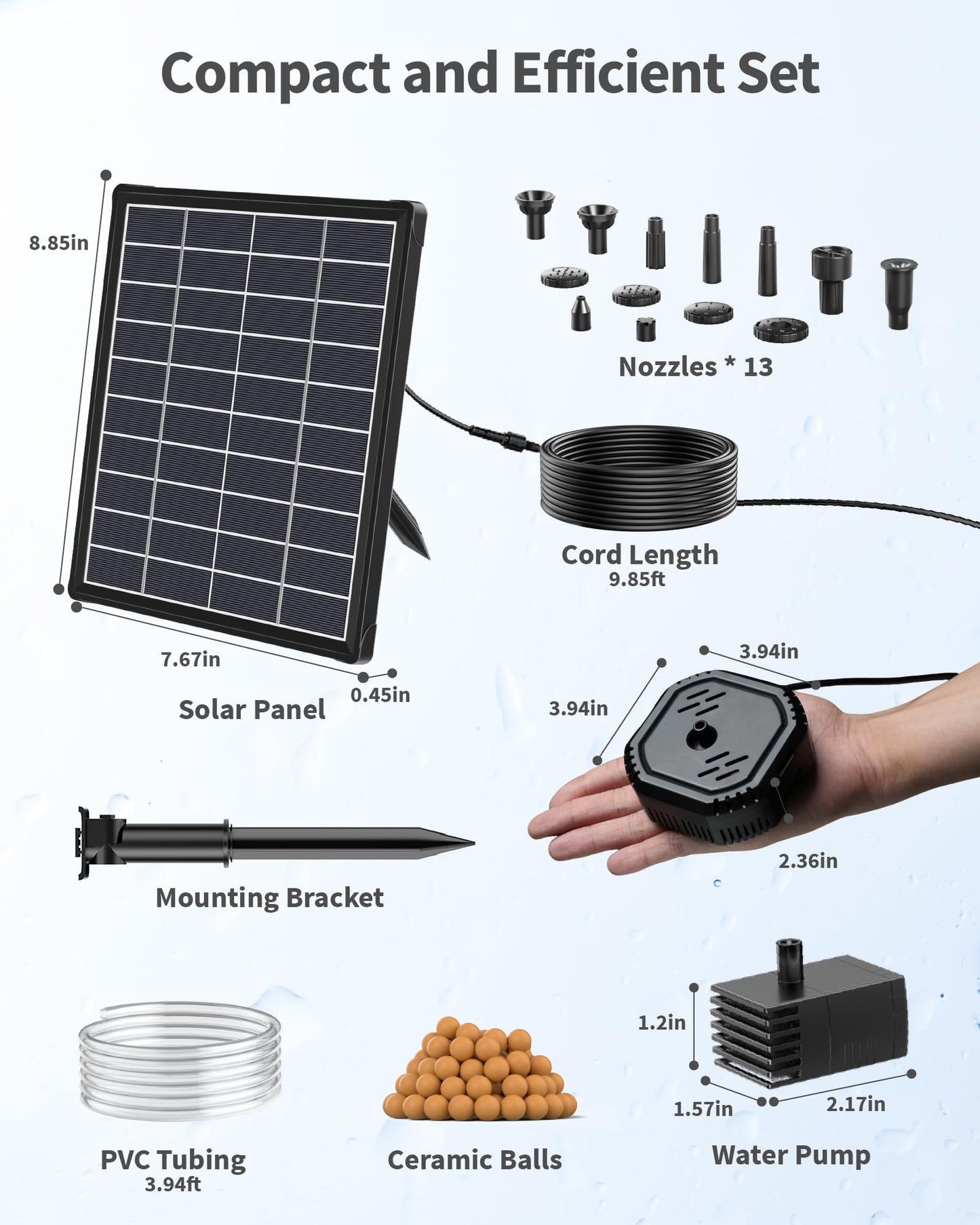 POPOSOAP 6.5W Solar Pond Filter Built-in Battery Backup, Solar Water Fountain Pump with Pond Filter, 8 Nozzles & PVC Tubing for Bird Bath, Small Ponds, Fish Tanks, Water Features P3065D