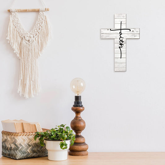 Jetec 3 Pieces Easter Faith Love Hope Cross Sign Crosses Wall Decor Wood Wall Hanging Rustic Cross Vintage Religious Love Art Decor Farmhouse Home Hanging Decorations, 12 x 8 Inch(White)