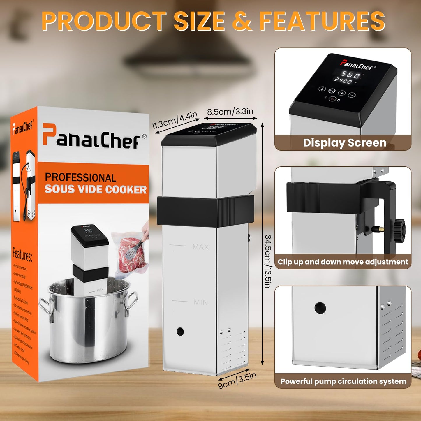 PanalChef Commercial Sous Vide Machine for Restaurant, 1600W Sous Vide Cooker, 360° Immersion Circulator, 15dB Ultra-Quiet, IPX7 Waterproof, Powerful Pump Design, Accurate Temperature Control